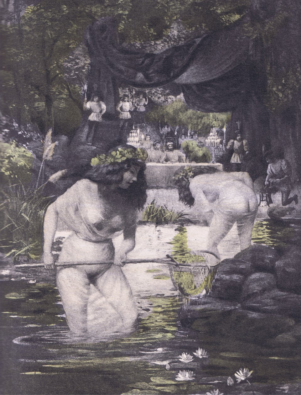Ginerva a Isotta, ilustrace z Dekameronu z Boccaccia vydané Navarrskou společností 1930 (litho) od Louis Chalon