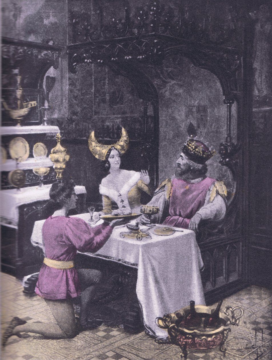 Večeře slepic, ilustrace z Dekameronu z Boccaccia vydané Navarrskou společností 30. léta (litho) od Louis Chalon