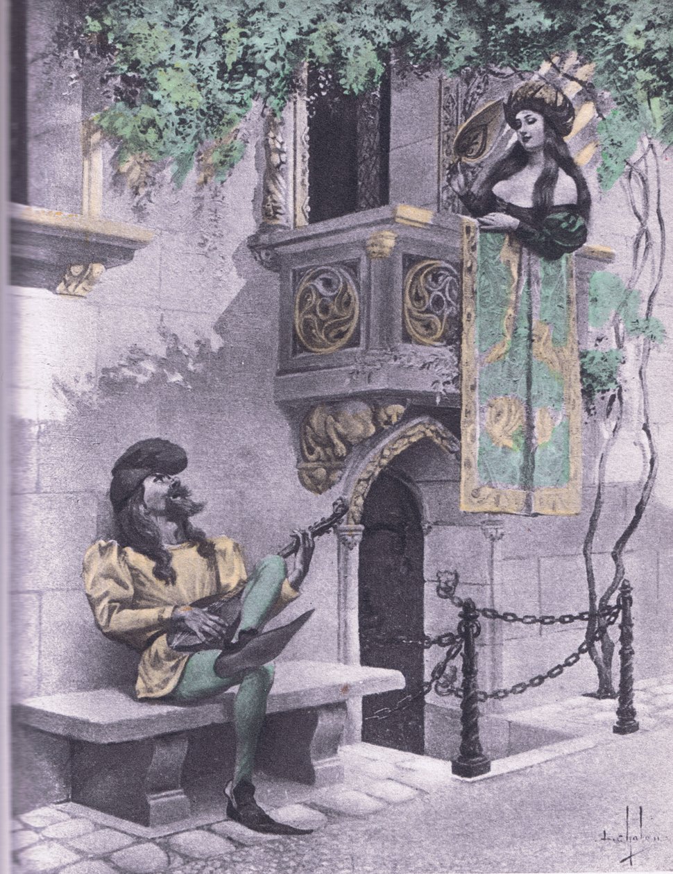 Pošetilý milenec, ilustrace z Dekameronu z Boccaccia vydaná Navarrskou společností 30. léta (litho) od Louis Chalon