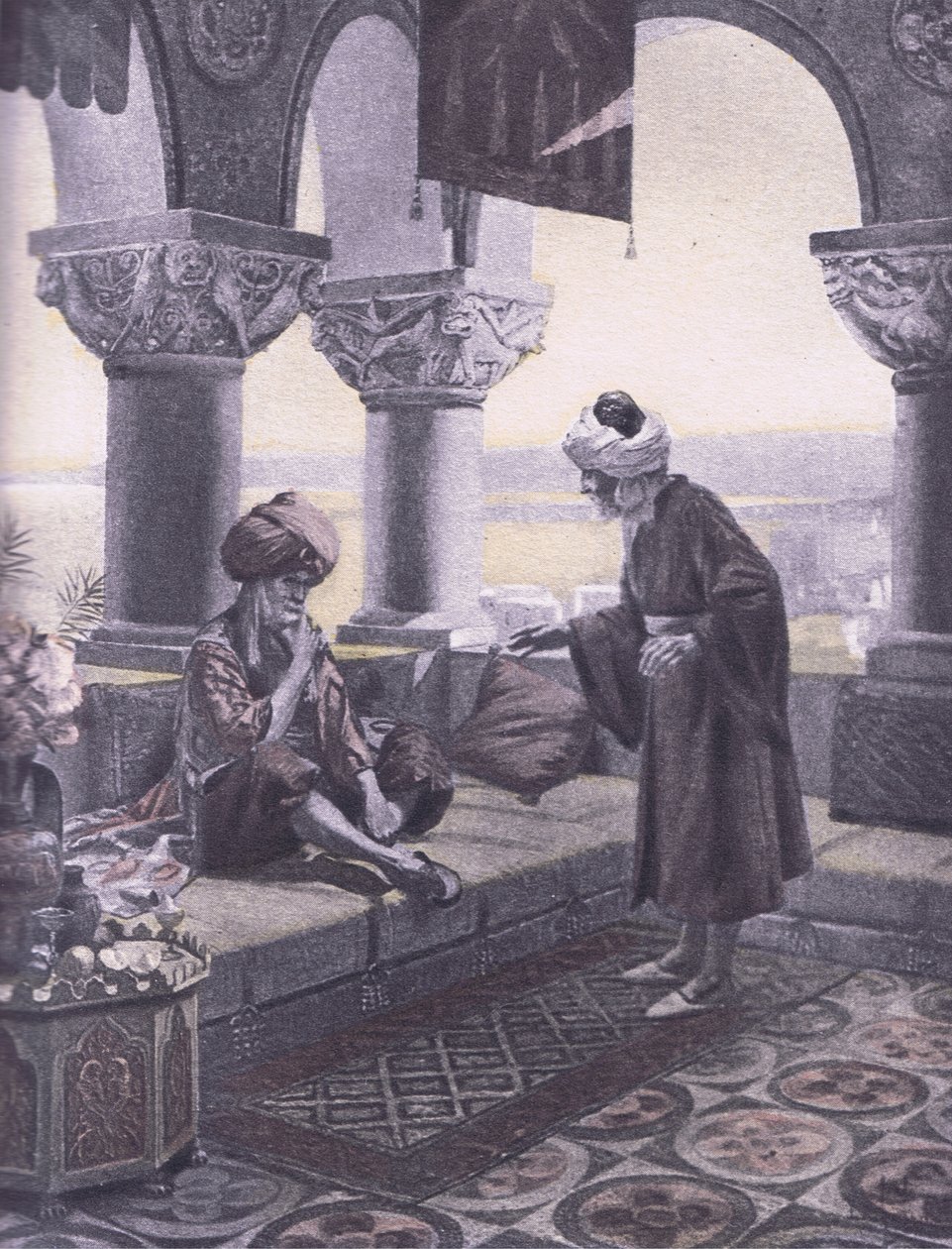 Tři prsteny, ilustrace z Dekameronu z Boccaccia vydané Navarrskou společností 1930 (litho) od Louis Chalon