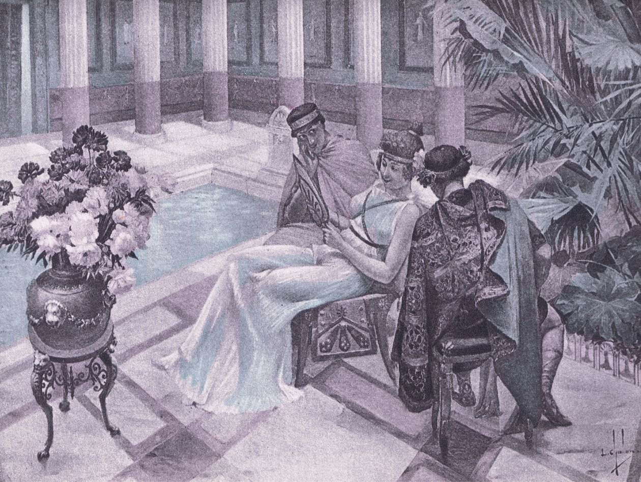 Titus a Gisippus, ilustrace z Dekameronu z Boccaccia vydané Navarrskou společností 30. léta (litho) od Louis Chalon
