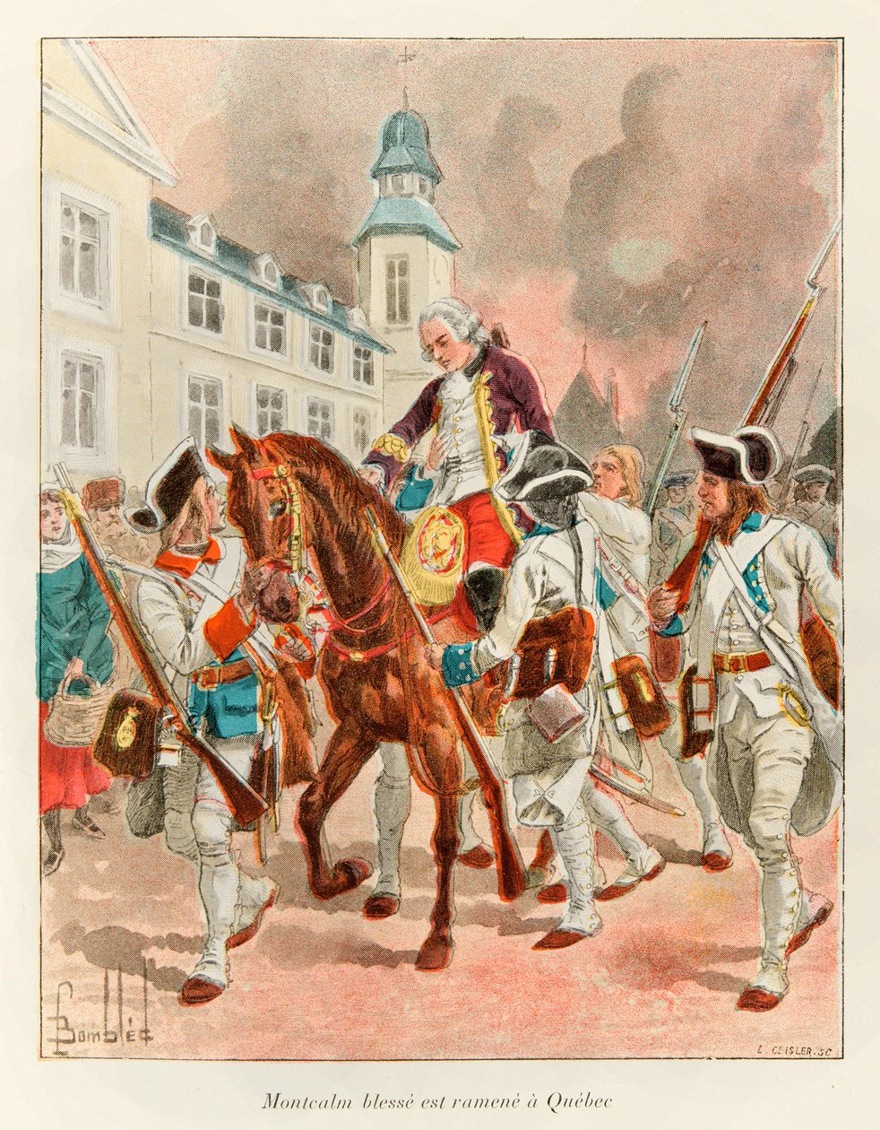 Bombardovaný Louis (1862 - 1927); Generál Louis Joseph (Louis-Joseph) z Montcalmu (1712-1759) zraněný byl vrácen do Quebecu po bitvě na Abrahamských pláních dne 13. od Louis Charles Bombled