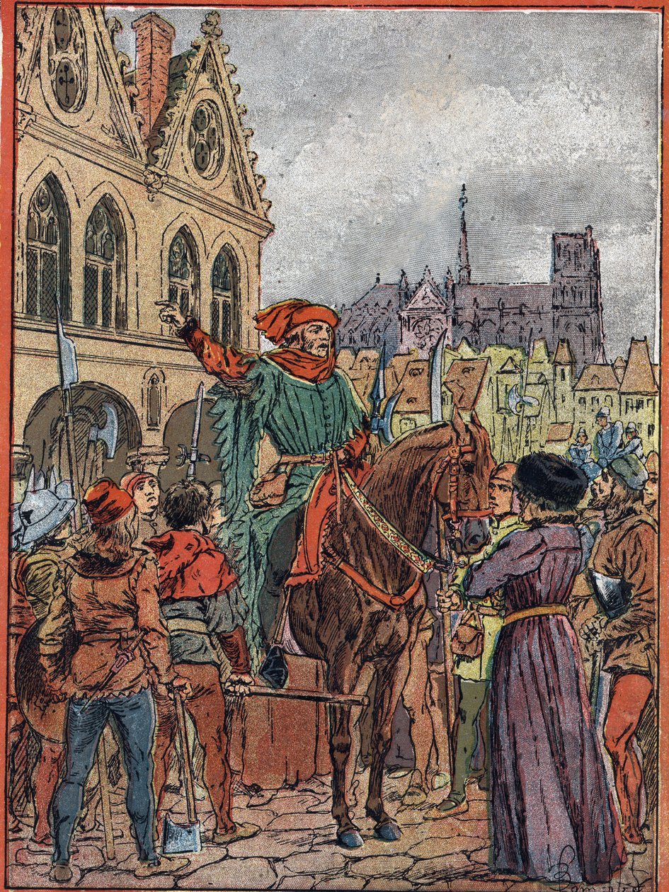 Etienne Marcel, prevot des marchands (1315-1358), který získal Maison des Pillars na Place de Greve v červenci 1357 (politik Etienne Marcel, probošt pařížských obchodníků koupil takzvaný Maison aux Pillars („Dům sloupů“). jménem t od Louis Charles Bombled