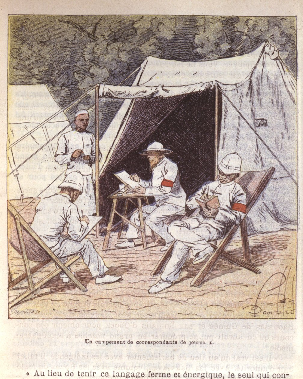 Francouzští váleční korespondenti na Madagaskaru v době jeho připojení k Francii 1895-96 (barevné lito) od Louis Charles Bombled