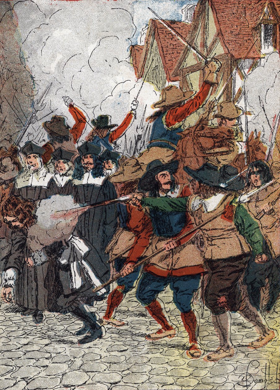 Fronda (1648-1653): v den slámy 4. 7. 1652 byla vypálena radnice a asi třicet prominentů, kteří se přimlouvali za krále Ludvíka XIV., protože si přáli ukončit obléhání Paříže, bylo zmasakrováno vojáky převlečenými za dělníky - (Fronda r od Louis Charles Bombled