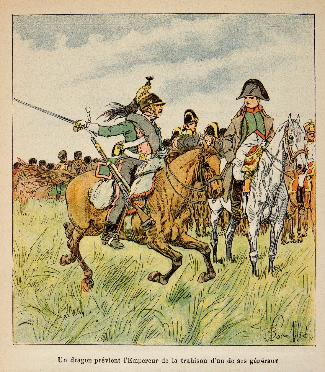 Ilustrace od Bombleda Louise (1862-1927) z knihy Hrabě Emmanuel de Las Cases (1766-1842): Drak varuje císaře před zradou jednoho z jeho generálů v bitvě u Waterloo v červnu 1815, soukromá sbírka. od Louis Charles Bombled