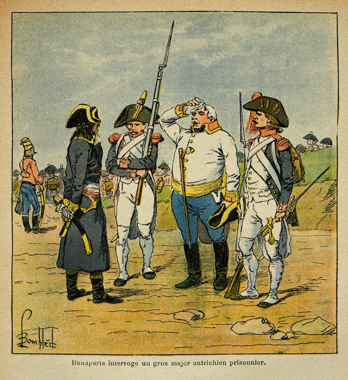 Ilustrace Bombled Louis (1862-1927) od hraběte Emmanuela de Las Cases (1766-1842): Během italského tažení vyslýchá Bonaparte rakouského vězeňského důstojníka, Private Collection od Louis Charles Bombled