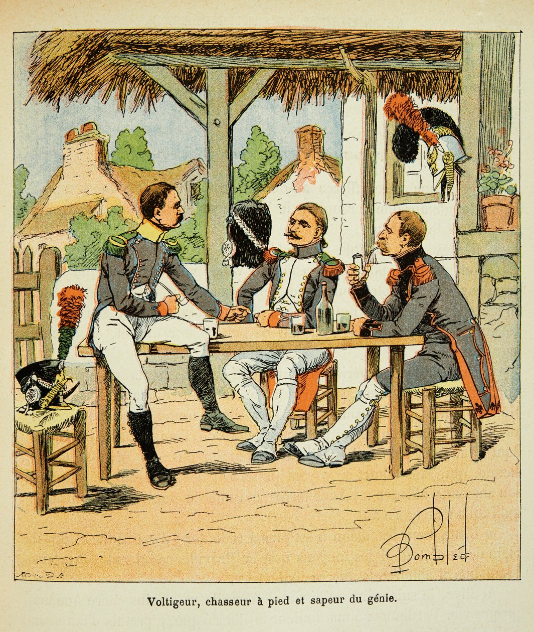 Ilustrace Bombled Louis (1862-1927) z knihy „Památník svaté Heleny“ od hraběte Emmanuela de Las Cases (1766-1842): Armee Francaise: Voltigeur; lovec a sapeur džina, soukromá sbírka od Louis Charles Bombled
