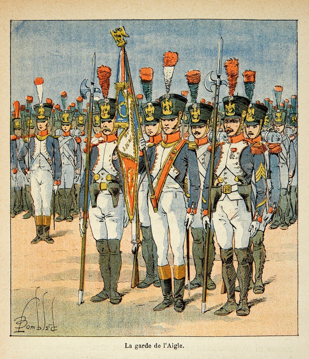 Ilustrace Bombled Louis (1862-1927) z knihy „Památník svaté Heleny“ od hraběte Emmanuela de Las Cases (1766-1842): The Guard of the Eagle (vytvořený Napoleonem na ochranu vlajky), Soukromá sbírka od Louis Charles Bombled