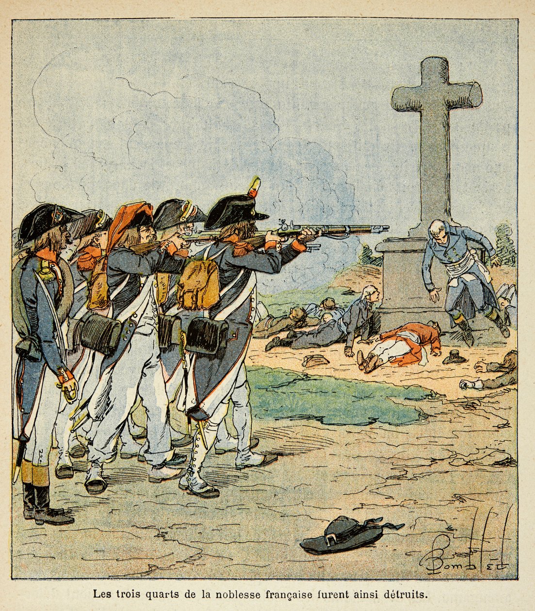Ilustrace Bombled Louis (1862-1927) z knihy „Památník svaté Heleny“ od hraběte Emmanuela de Las Cases (1766-1842): Přestřelka des chouans během války ve Vendee, soukromá sbírka od Louis Charles Bombled