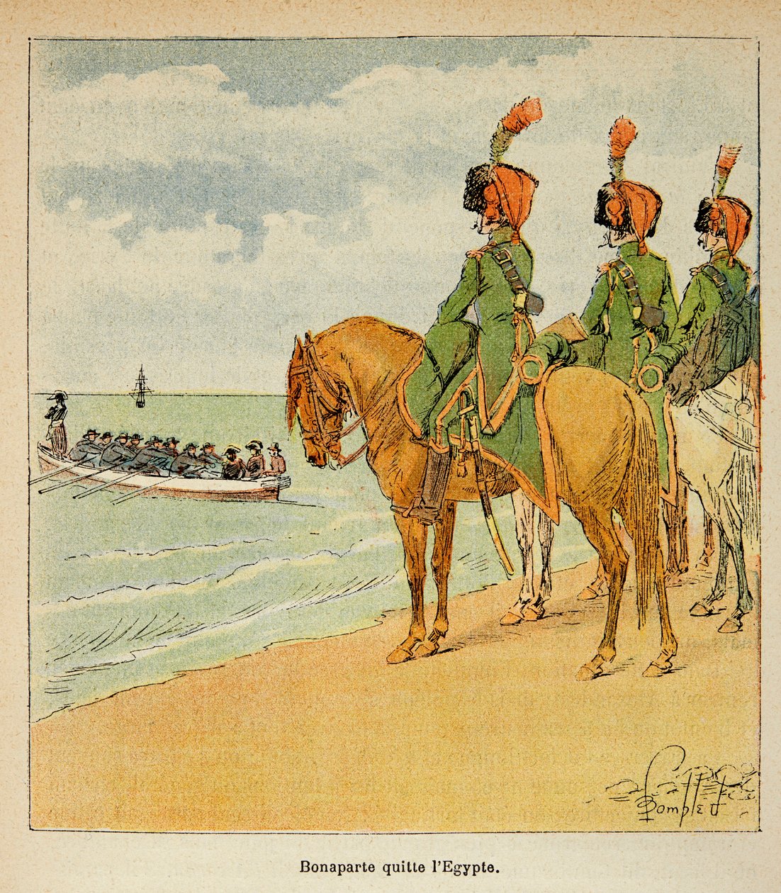 Ilustrace Bombled Louis (1862-1927) z knihy „Památník svaté Heleny“ od hraběte Emmanuela de Las Cases (1766-1842): Bonaparte opustil Egypt 23. srpna 1799, soukromá sbírka od Louis Charles Bombled