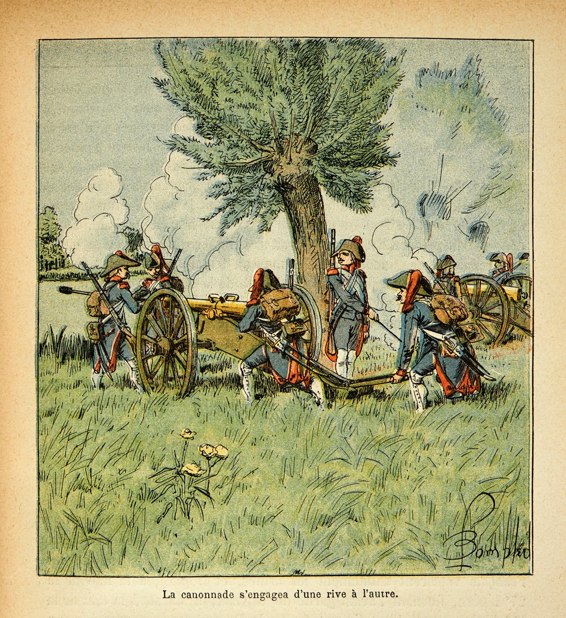 Ilustrace Bombled Louis (1862-1927) z knihy „Památník svaté Heleny“ od hraběte Emmanuela de Las Cases (1766-1842): Francouzské dělostřelectvo během italského tažení, soukromá sbírka od Louis Charles Bombled