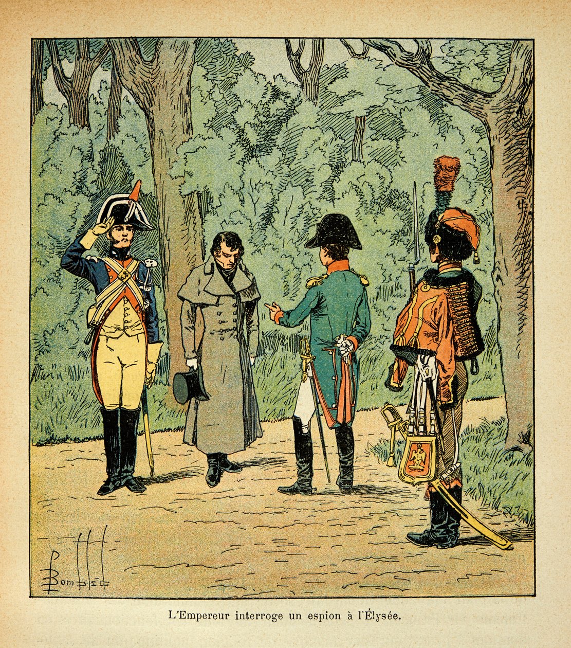 Ilustrace Bombled Louis (1862-1927) z knihy „Památník svaté Heleny“ od hraběte Emmanuela de Las Cases (1766-1842): Císař Napoleon vyslýchá špióna v Elysee, soukromá sbírka od Louis Charles Bombled