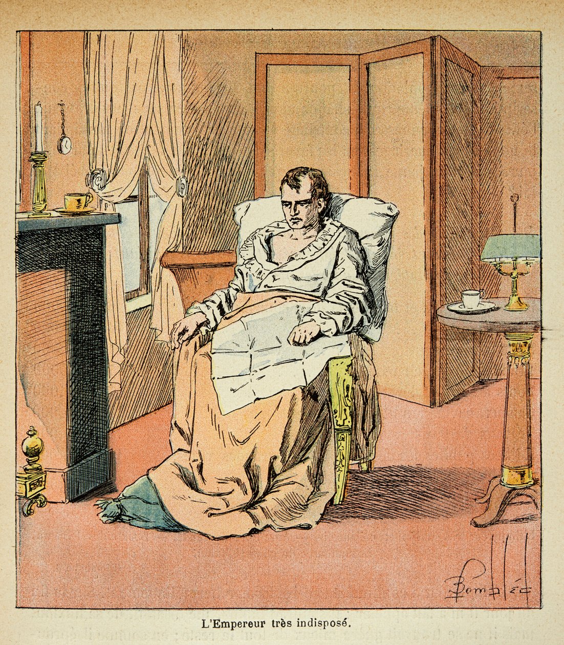 Ilustrace Bombled Louis (1862-1927) z knihy „Památník svaté Heleny“ od hraběte Emmanuela de Las Cases (1766-1842): Nemocný císař Napoleon v St. Helene, soukromá sbírka od Louis Charles Bombled