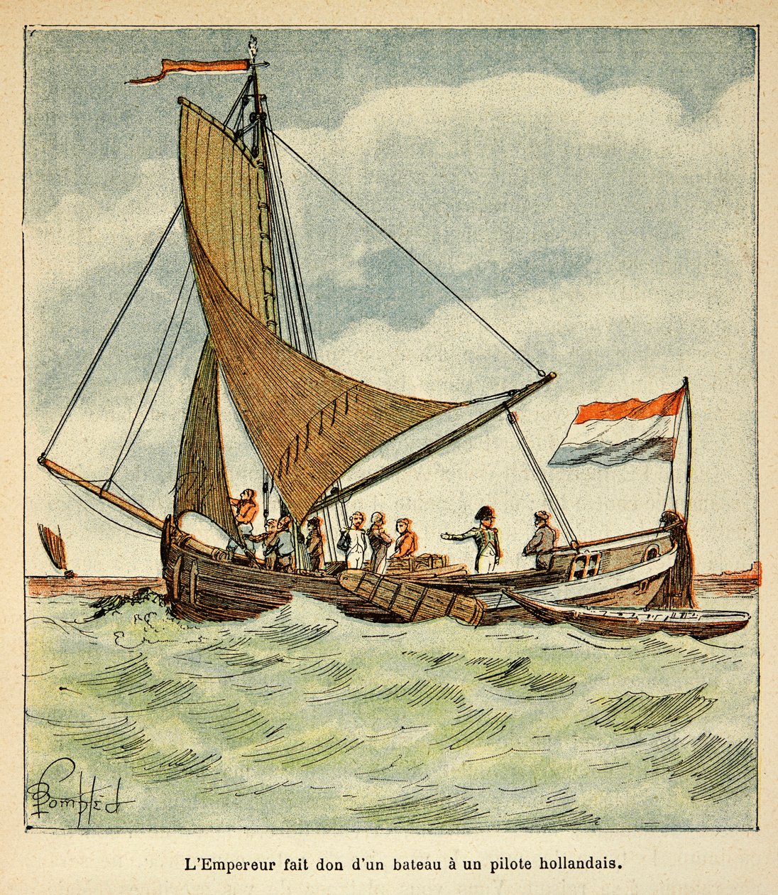 Ilustrace Bombled Louis (1862-1927) z knihy „Památník svaté Heleny“ od hraběte Emmanuela de Las Cases (1766-1842): Napoleon daroval loď holandskému pilotovi během jeho návštěvy v Holandsku od Louis Charles Bombled