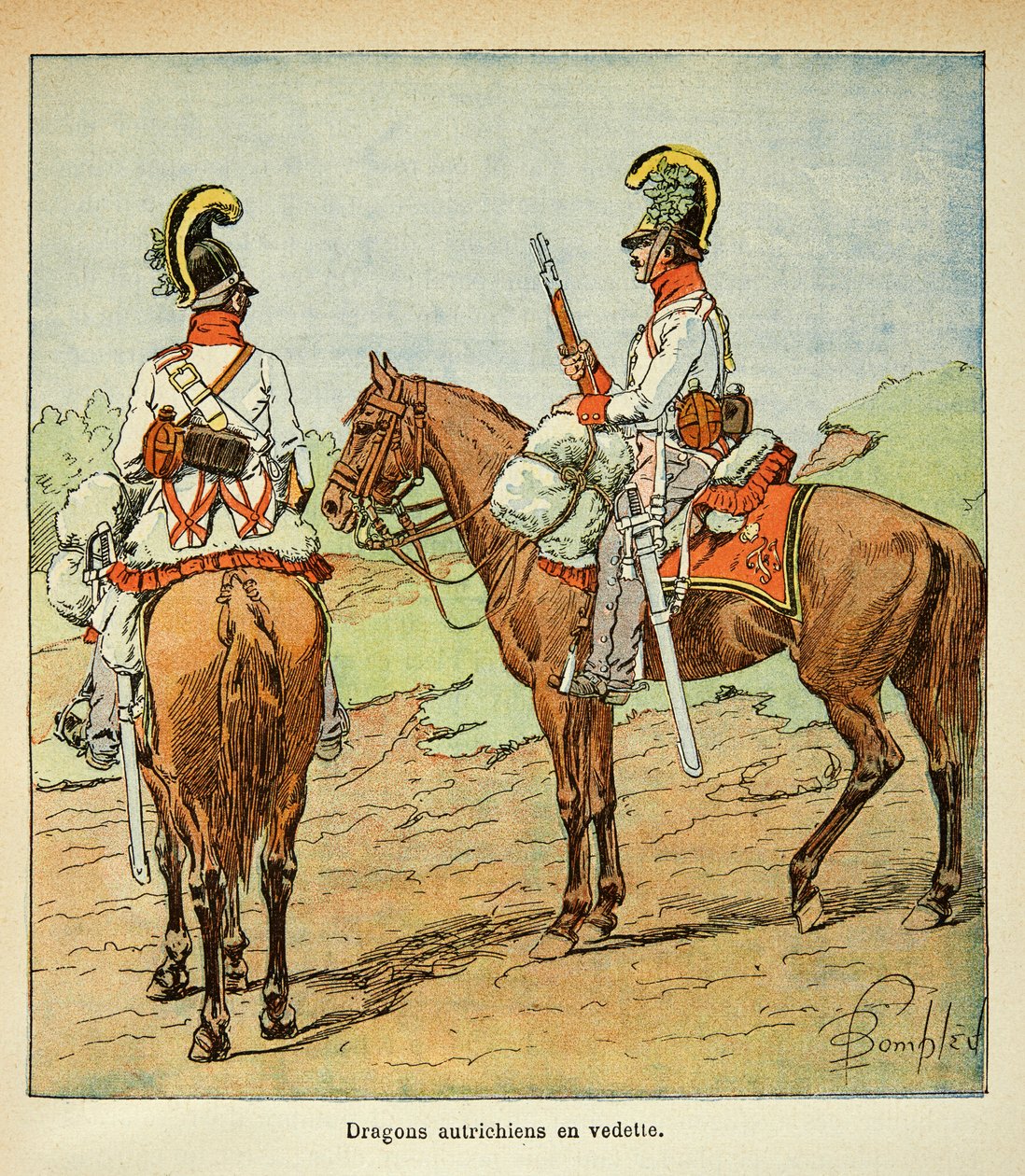 Ilustrace Bombled Louis (1862-1927) z knihy „Památník svaté Heleny“ od hraběte Emmanuela de Las Cases (1766-1842): Rakouští draci, soukromá sbírka od Louis Charles Bombled