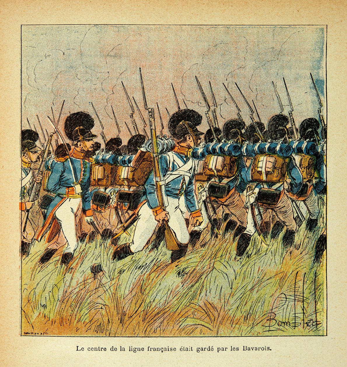 Ilustrace Bombled Louis (1862-1927) z knihy „Památník svaté Heleny“ od hraběte Emmanuela de Las Cases (1766-1842): Bavorská armáda integrovaná s Armee Napoleona, soukromá sbírka od Louis Charles Bombled