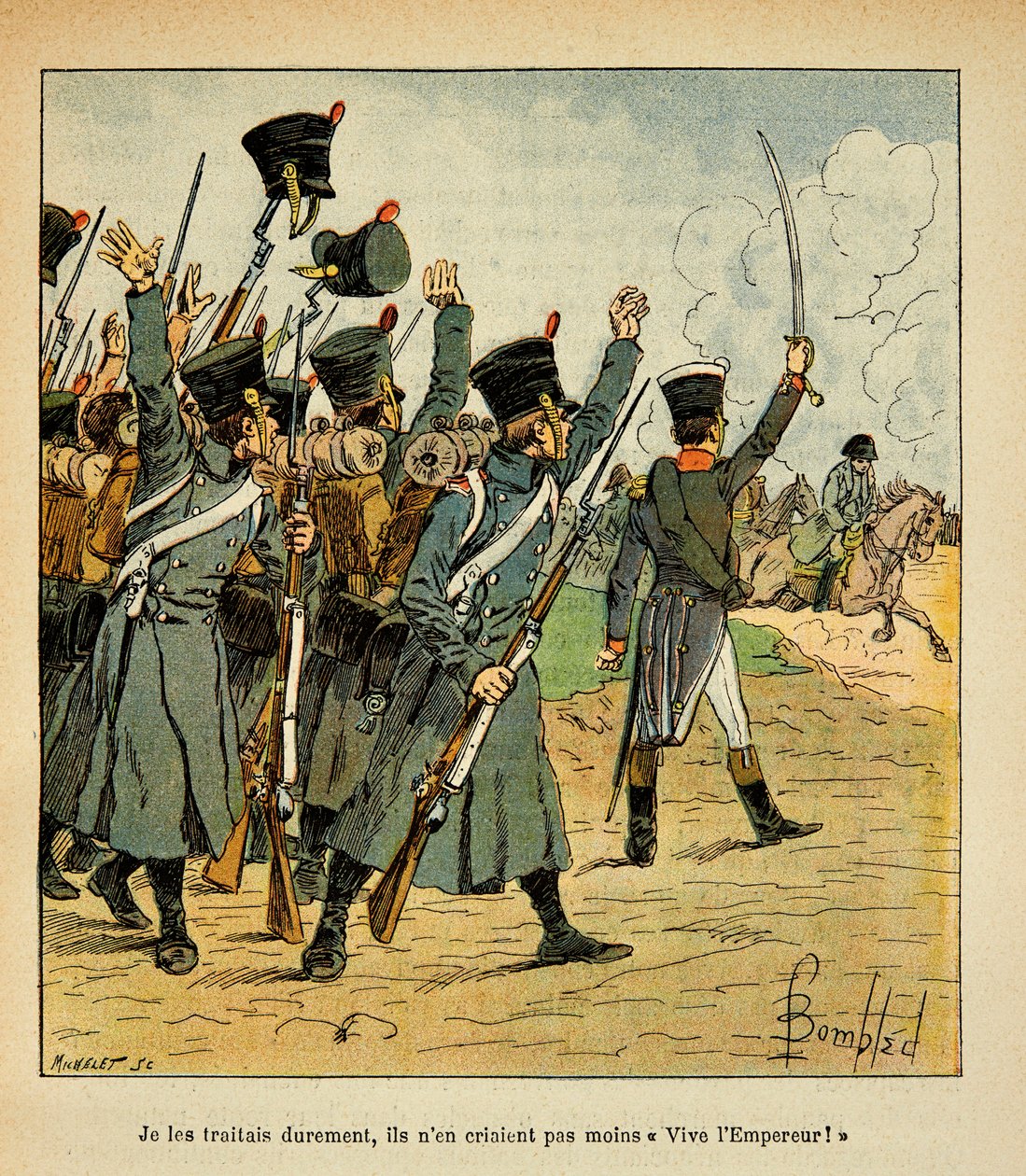 Ilustrace Bombled Louis (1862-1927) z knihy „Památník svaté Heleny“ od hraběte Emmanuela de Las Cases (1766-1842): Vojska uznávají císaře Napoleona, soukromá sbírka od Louis Charles Bombled