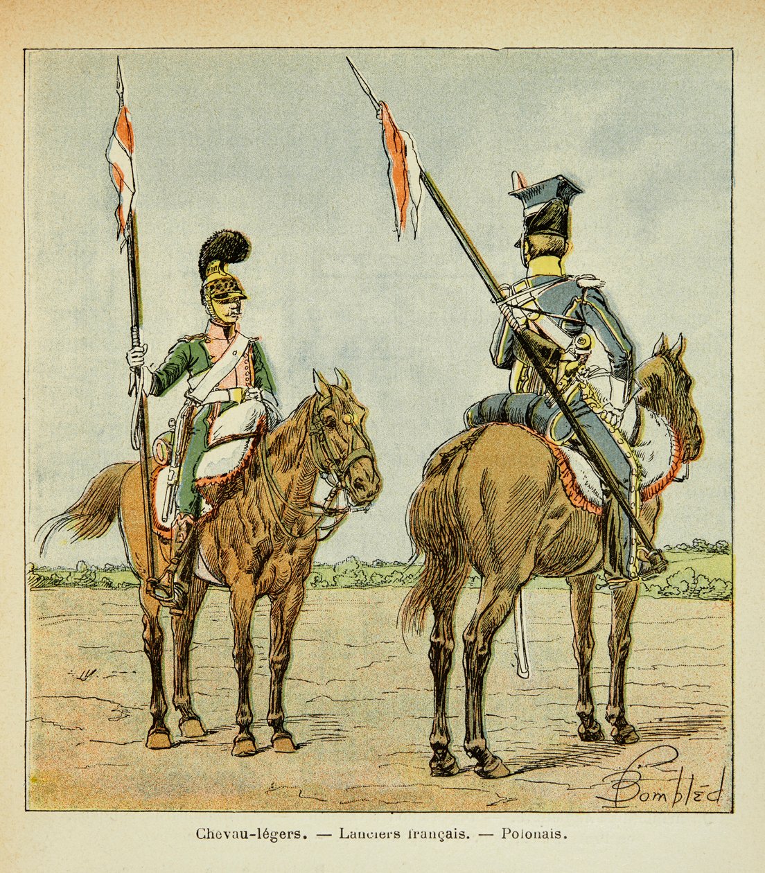 Ilustrace Bombleda Louise (1862-1927) z knihy "Památka svaté Heleny" od hraběte Emmanuela de Las Cases (1766-1842): Lehcí koně gardy: Francouzský a polský Lancier, soukromá sbírka od Louis Charles Bombled