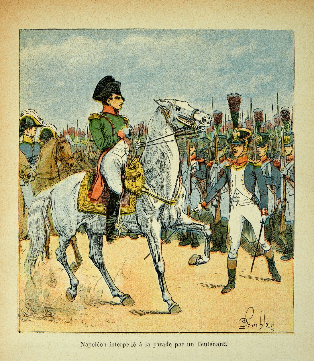 Ilustrace Bombled Louis (1862-1927) z knihy „Památník svaté Heleny“ od hraběte Emmanuela de Las Cases (1766-1842): Napoleon svolává průvod poručíka, Soukromá sbírka od Louis Charles Bombled