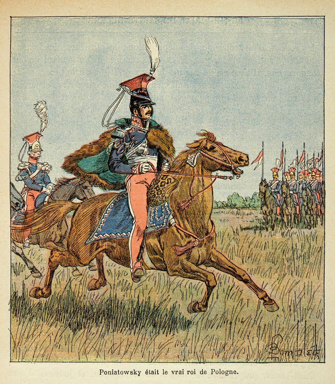 Ilustrace Bombled Louis (1862-1927) z knihy „Památník svaté Heleny“ od hraběte Emmanuela de Las Cases (1766-1842): Marechal Jozef Antoni Poniatowski (1763-1813) před svými vojáky, Soukromá sbírka od Louis Charles Bombled