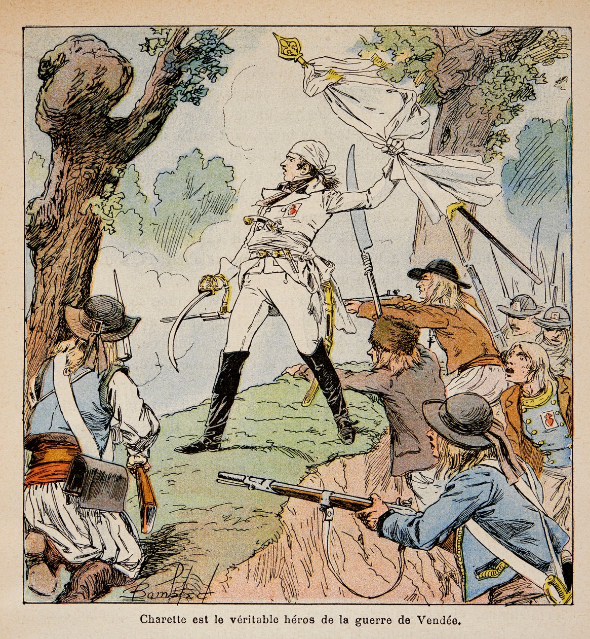Ilustrace Bombled Louis (1862-1927) z knihy „Památník svaté Heleny“ od hraběte Emmanuela de Las Cases (1766-1842): Náčelník Vendeen Charrette a jeho příznivci, Soukromá sbírka od Louis Charles Bombled