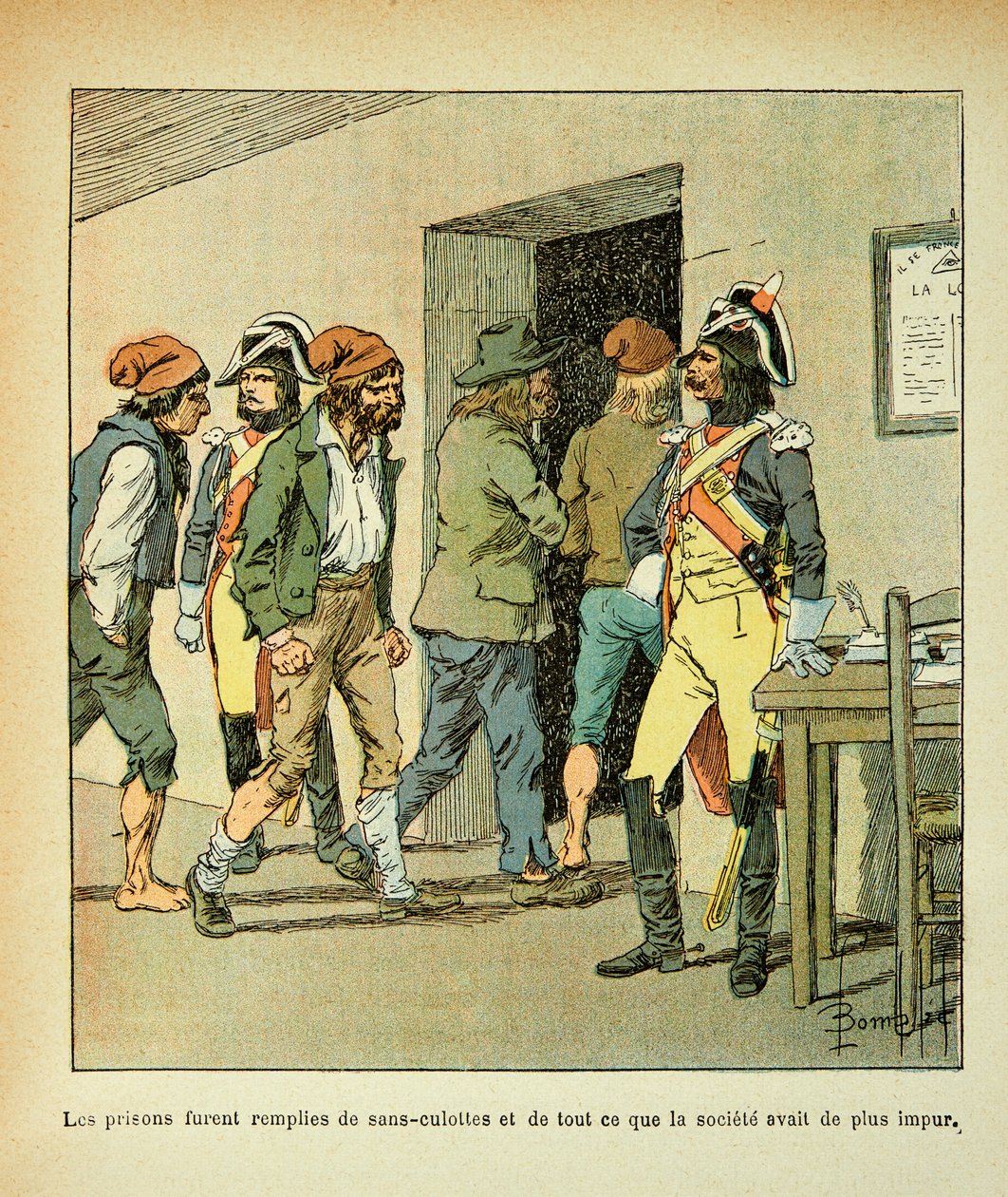 Ilustrace Bombled Louis (1862-1927) z knihy „Památník svaté Heleny“ od hraběte Emmanuela de Las Cases (1766-1842): Během francouzské revoluce byly věznice plné, soukromá sbírka od Louis Charles Bombled