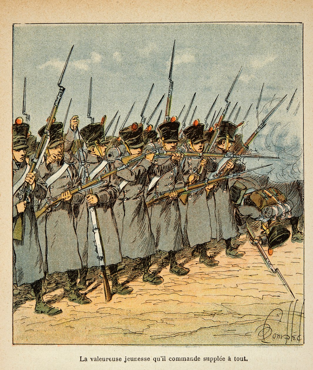 Ilustrace Bombled Louis (1862-1927) z knihy „Památník svaté Heleny“ od hraběte Emmanuela de Las Cases (1766-1842): Francouzi během bitvy u Lutzenu v roce 1813, soukromá sbírka od Louis Charles Bombled