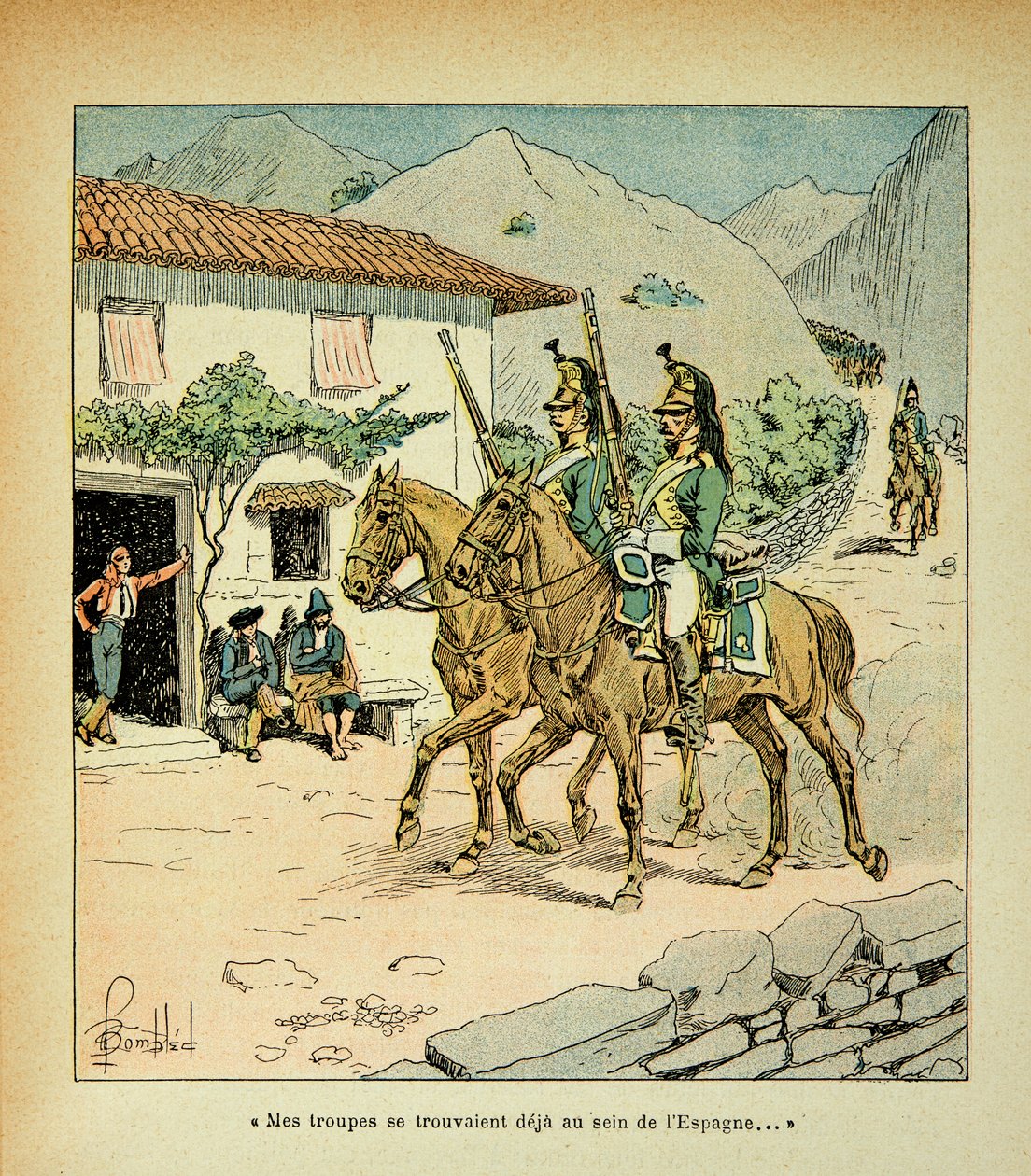 Ilustrace Bombled Louis (1862-1927) z knihy „Památník svaté Heleny“ od hraběte Emmanuela de Las Cases (1766-1842): Francouzská vojska během španělské války, soukromá sbírka od Louis Charles Bombled