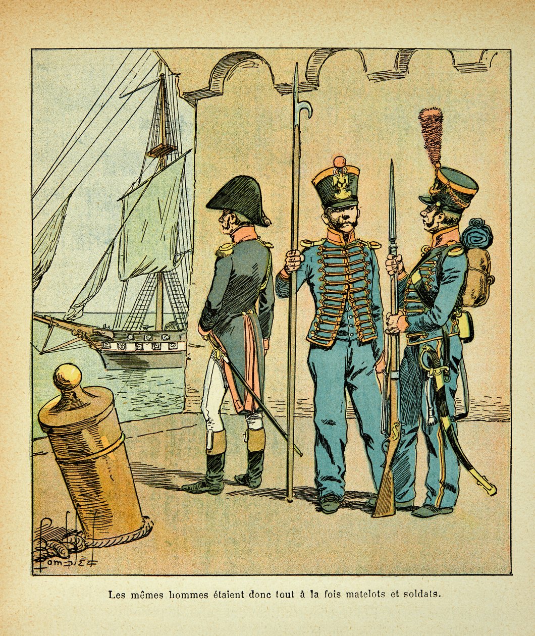 Ilustrace Bombled Louis (1862-1927) z knihy „Památník svaté Heleny“ od hraběte Emmanuela de Las Cases (1766-1842): francouzský námořník a voják, soukromá sbírka od Louis Charles Bombled