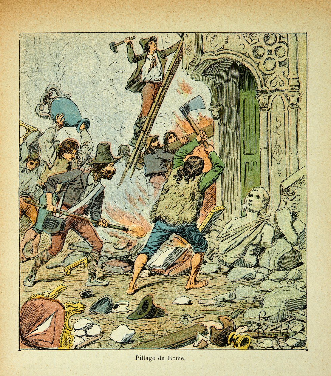 Ilustrace Bombled Louis (1862-1927) z knihy „Památník svaté Heleny“ od hraběte Emmanuela de Las Cases (1766-1842): Drancování Říma, soukromá sbírka od Louis Charles Bombled