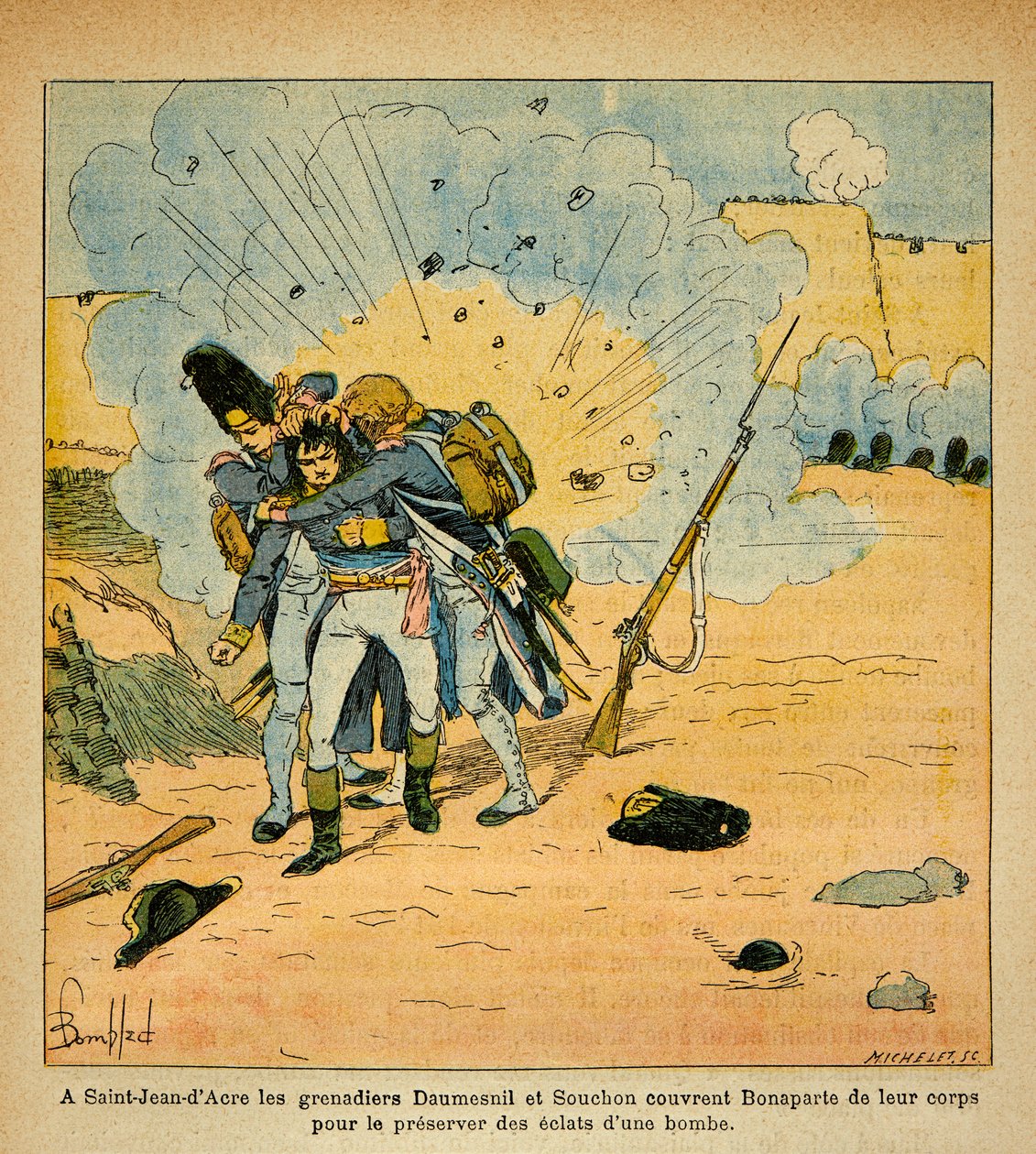 Ilustrace Bombled Louis (1862-1927) z knihy „Památník svaté Heleny“ od hraběte Emmanuela de Las Cases (1766-1842): Při obležení Saint Jean d