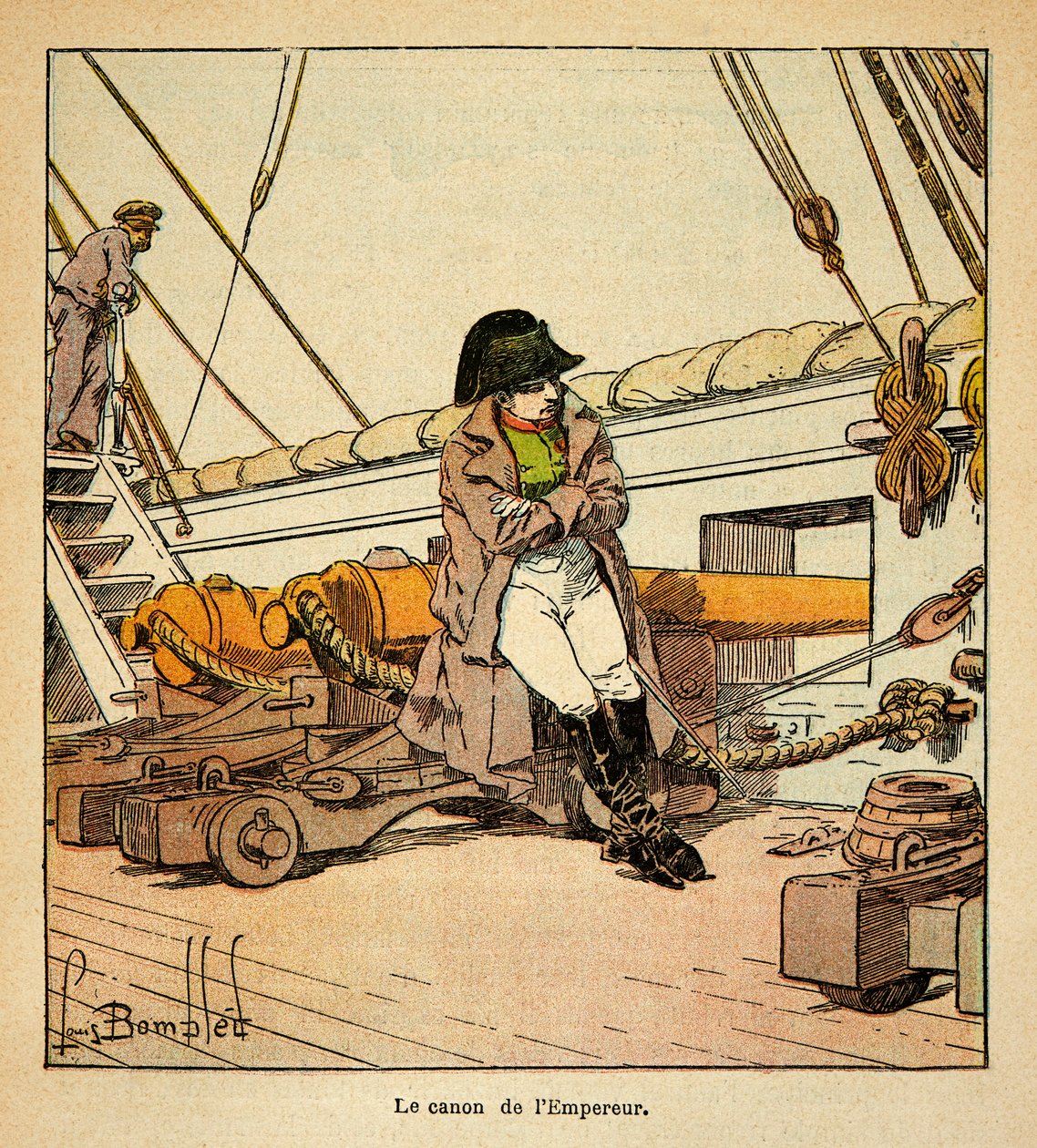 Ilustrace Bombled Louis (1862-1927) z knihy „Památník svaté Heleny“ od hraběte Emmanuela de Las Cases (1766-1842); Císař Napoleon na palubě Northumberlandu v roce 1815, soukromá sbírka od Louis Charles Bombled