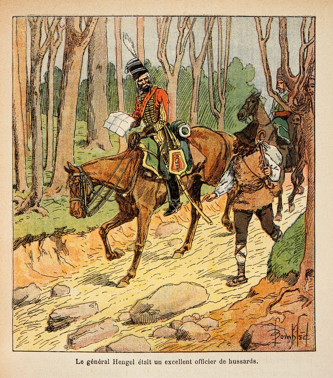 Ilustrace Bombled Louis (1862-1927) z knihy „Památník sv. Heleny“ od hraběte Emmanuela de Las Cases (1766-1842): Generál Hengel, důstojník husarů během italského tažení, soukromá sbírka od Louis Charles Bombled
