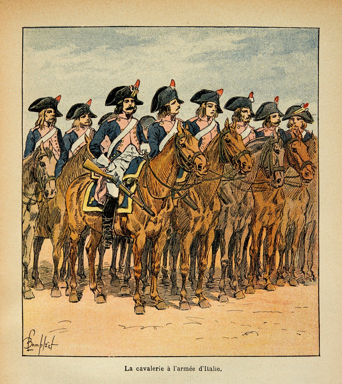 Ilustrace Bombled Louis (1862-1927) z knihy „Památník sv. Heleny“ od hraběte Emmanuela de Las Cases (1766-1842): Kavalérie s Armee Itálie, soukromá sbírka od Louis Charles Bombled