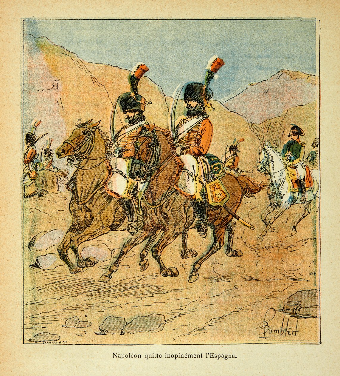 Ilustrace Bombled Louis (1862-1927) z knihy „Památník sv. Heleny“ od hraběte Emmanuela de Las Cases (1766-1842): Císař Napoleon naléhavě opouští Španělsko od Louis Charles Bombled