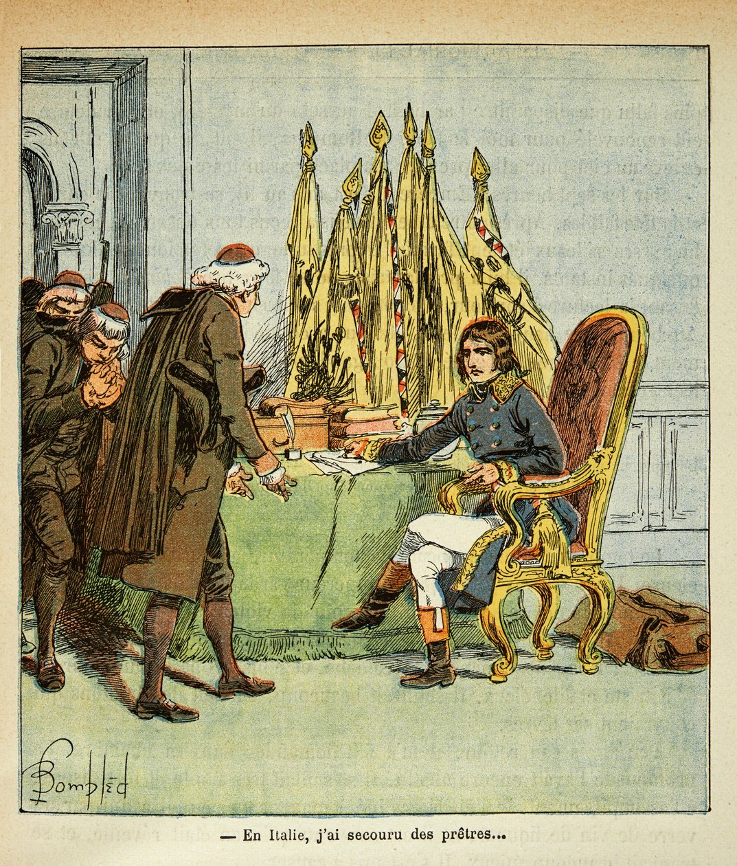 Ilustrace Bombled Louis (1862-1927) z knihy „The memorial se Sainte Helene“ od hraběte Emmanuela de Las Cases (1766-1842): Během italského tažení zachraňuje Bonaparte kněze, soukromá sbírka od Louis Charles Bombled
