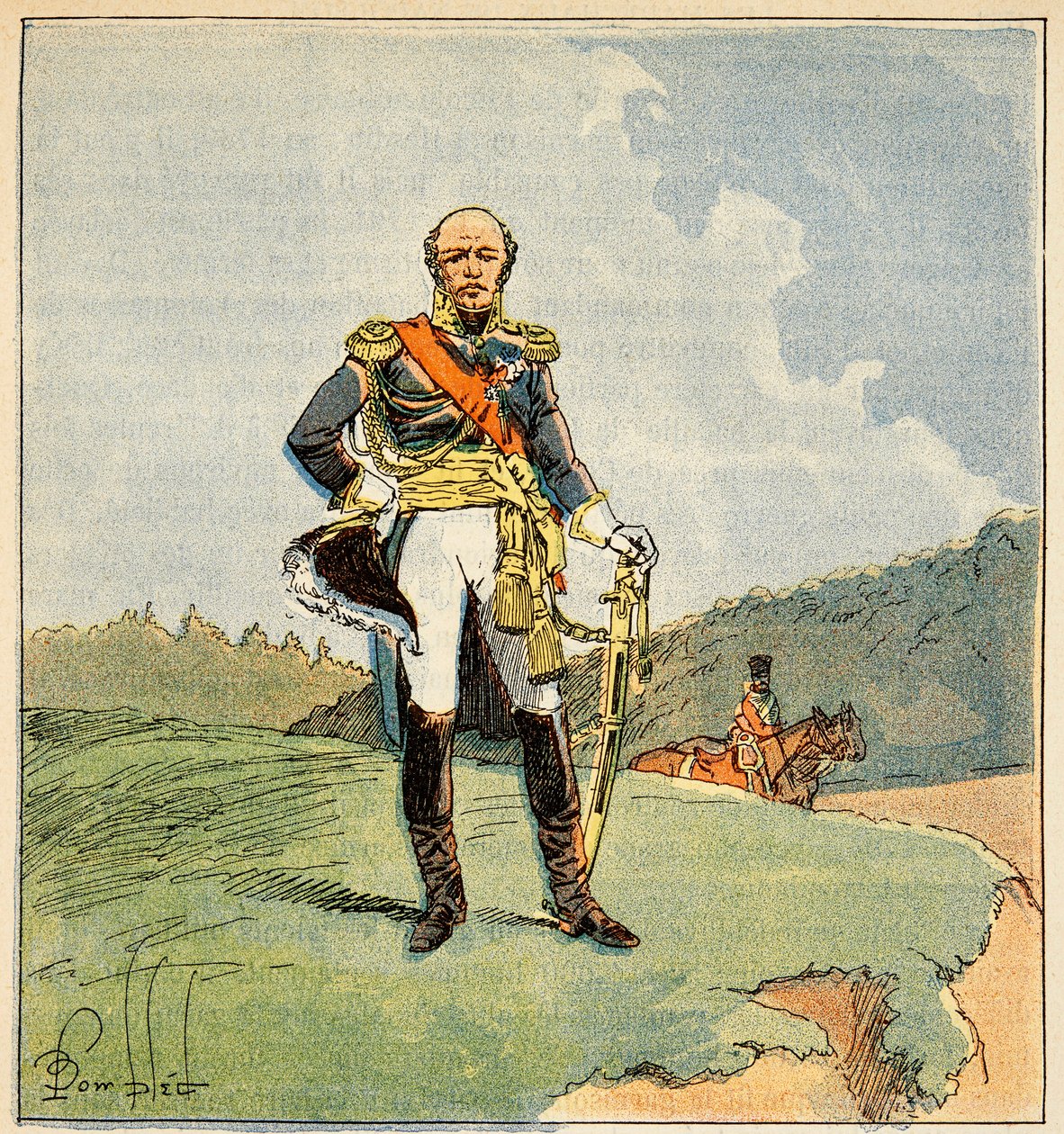 Ilustrace Bombardovaného Louise (1862-1927) z knihy „Památník svaté Heleny“ od hraběte Emmanuela de Las Cases (1766-1842): Portrét Marechala Louise Nicolase Davouta (1777-1823), vévody z Auerstaedtu, prince z Eckmuhlu , Soukromá sbírka od Louis Charles Bombled