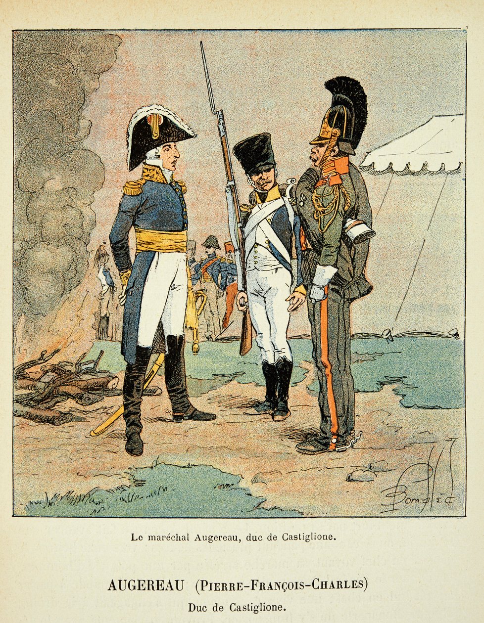 Ilustrace Bombardovaného Louise (1862-1927) z knihy „Památník svaté Heleny“ od hraběte Emmanuela de Las Cases (1766-1842): Le marechal Pierre Augereau (1757-1816), vévoda z Castiglione, soukromá sbírka od Louis Charles Bombled