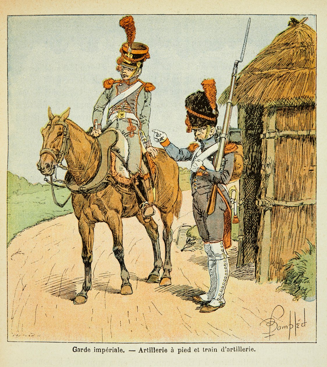 Ilustrace Bombardovaného Louise (1862-1927) z knihy „Památník svaté Heleny“ od hraběte Emmanuela de Las Cases (1766-1842): Císařská garda: Pěší dělostřelectvo a dělostřelecký vlak, soukromá sbírka od Louis Charles Bombled