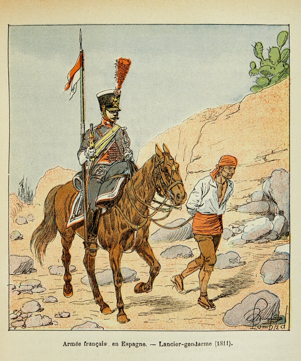 Ilustrace Bombardovaného Louise (1862-1927) z knihy „Památník svaté Heleny“ od hraběte Emmanuela de Las Cases (1766-1842): French Armee in Spain: Lancier četník 1811, soukromá sbírka od Louis Charles Bombled