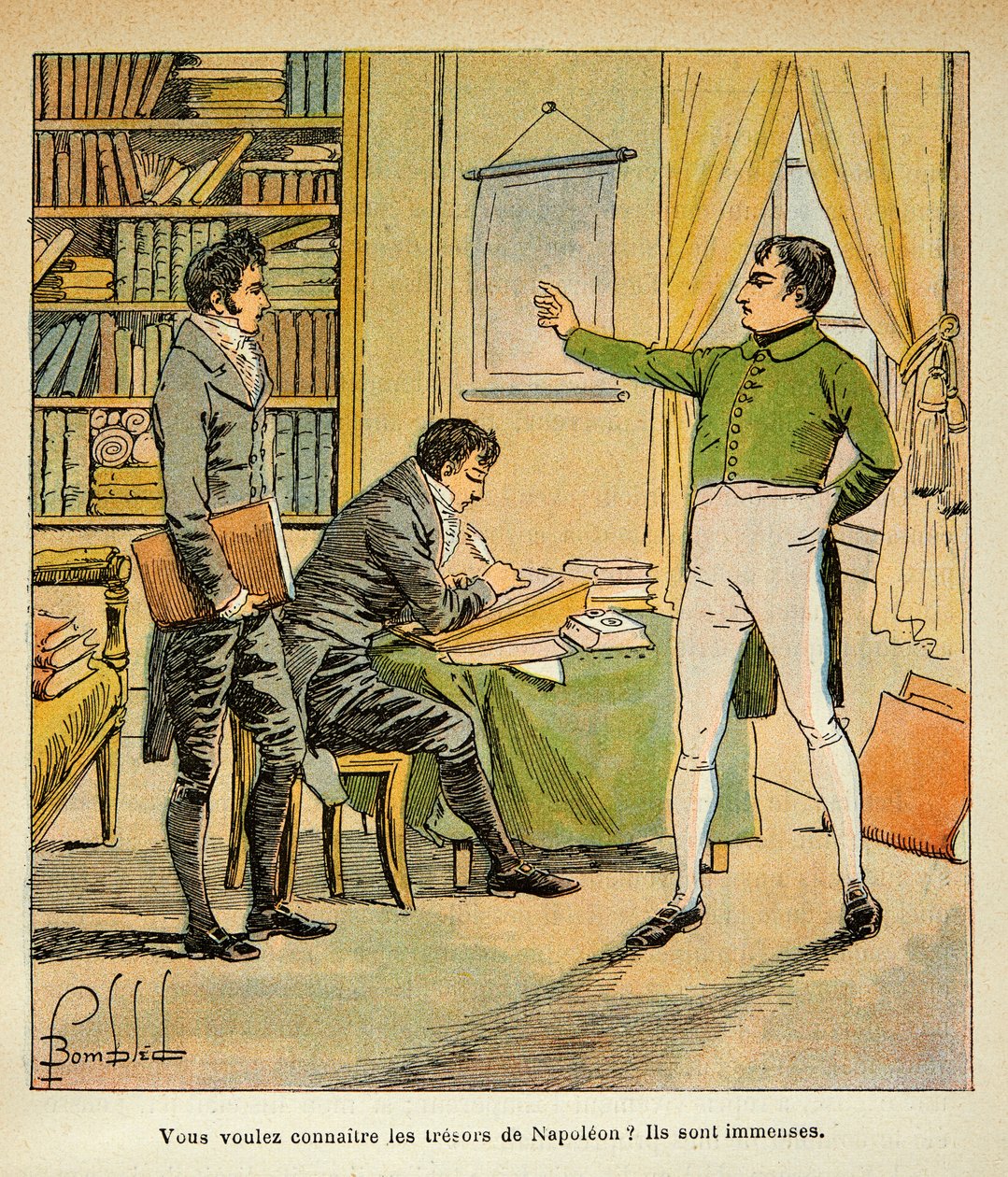 Ilustrace Bombardovaného Louise (1862-1927) z knihy „Památník svaté Heleny“ od hraběte Emmanuela de Las Cases (1766-1842): Napoleon diktuje své památníky Las Cases, soukromá sbírka od Louis Charles Bombled