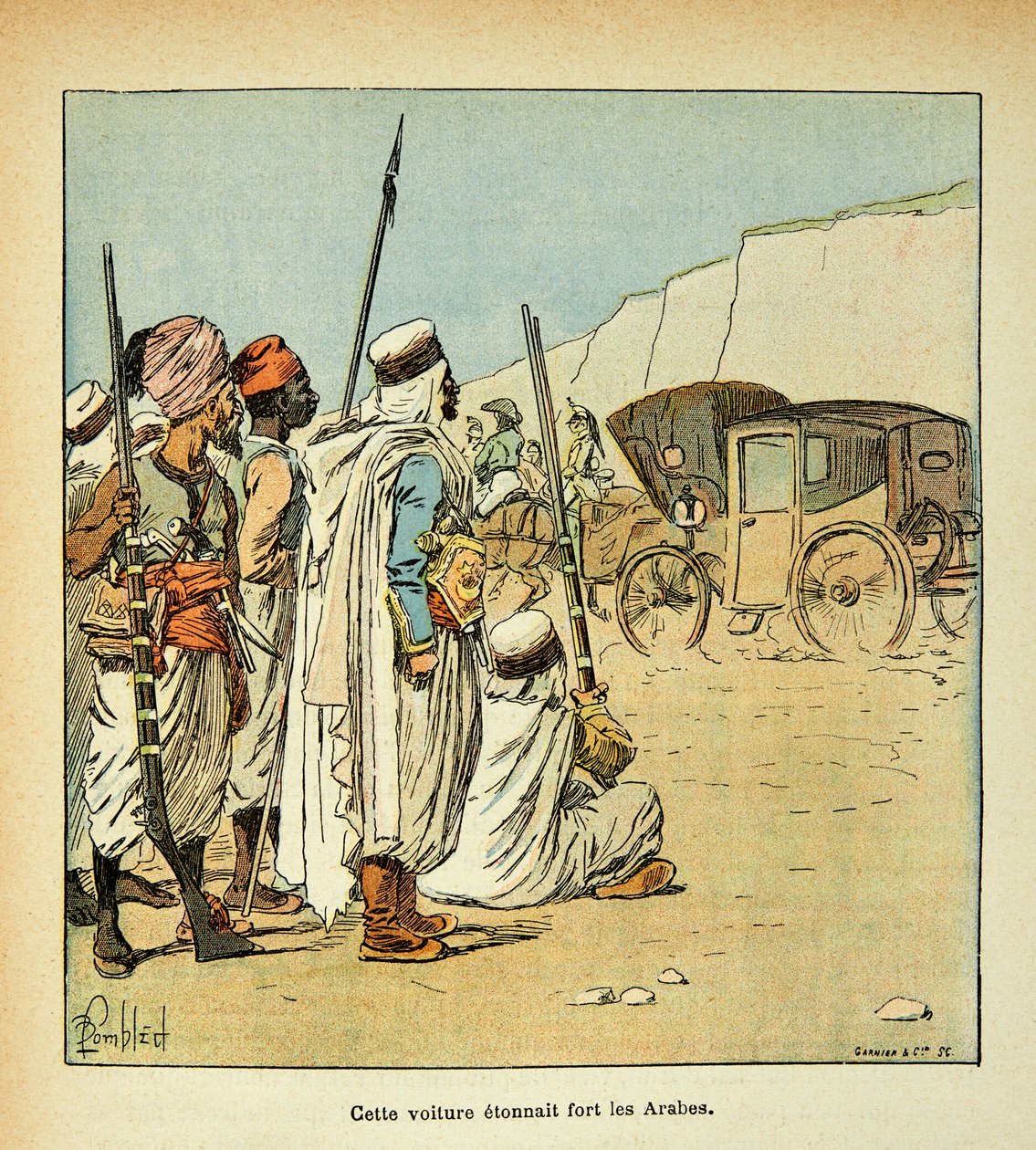Ilustrace Bombardovaného Louise (1862-1927) z knihy „Památník svaté Heleny“ od hraběte Emmanuela de Las Cases (1766-1842): Expedice do Egypta. Egypťané překvapeni francouzskými posádkami, Soukromá sbírka od Louis Charles Bombled
