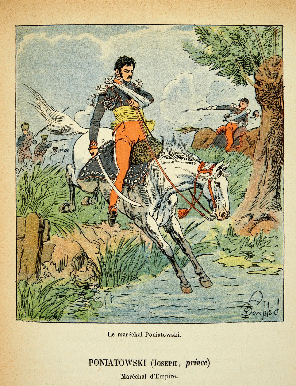 Ilustrace Bombardovaného Ludvíka (1862-1927) z knihy „Památník svaté Heleny“ od hraběte Emmanuela de Las Cases (1766-1842): Portrét marechala Jozefa Antoniho Poniatowského (1763-1813), soukromá sbírka od Louis Charles Bombled