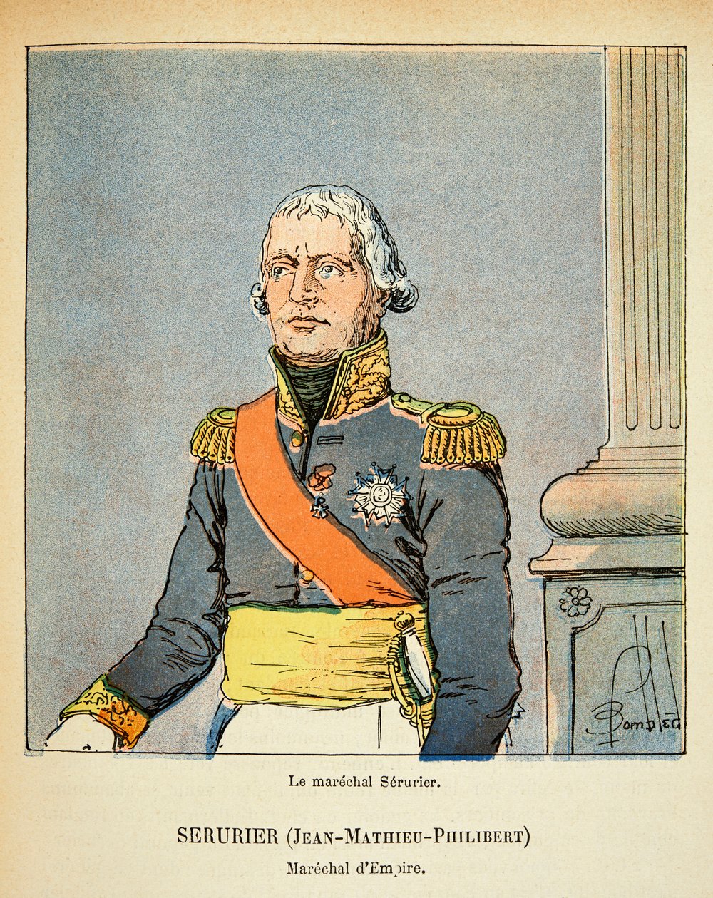 Ilustrace Bombardovaného Louise (1862-1927) z knihy „Památník svaté Heleny“ od hraběte Emmanuela de Las Cases (1766-1842): Portrét marechala Jean Mathieu Philibert Serurier (1742-1819), soukromá sbírka od Louis Charles Bombled