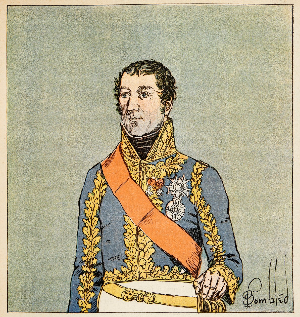 Ilustrace Bombardovaného Louise (1862-1927) z knihy „Památník svaté Heleny“ od hraběte Emmanuela de Las Cases (1766-1842): Portrét Marechala Edouarda Mortiera (1768-1835), vévody z Trevise, soukromá sbírka od Louis Charles Bombled