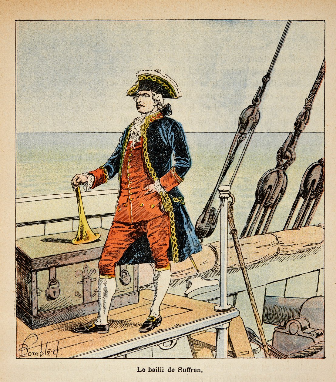Ilustrace Bombardovaného Louise (1862-1927) z knihy „Památník svaté Heleny“ od hraběte Emmanuela de Las Cases (1766-1842): Portrét Pierra Andre de Suffrena (1729-1788), známého jako Bailiff of Suffren, Viceadmirál, soukromá sbírka od Louis Charles Bombled