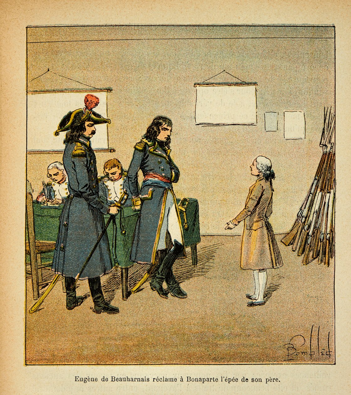Ilustrace Bombardovaného Louise (1862-1927) z knihy „Památník svaté Heleny“ od hraběte Emmanuela de Las Cases (1766-1842): Eugene de Beauharnais (1781-1824) si nárokuje meč svého otce v Bonaparte, Soukromá sbírka od Louis Charles Bombled