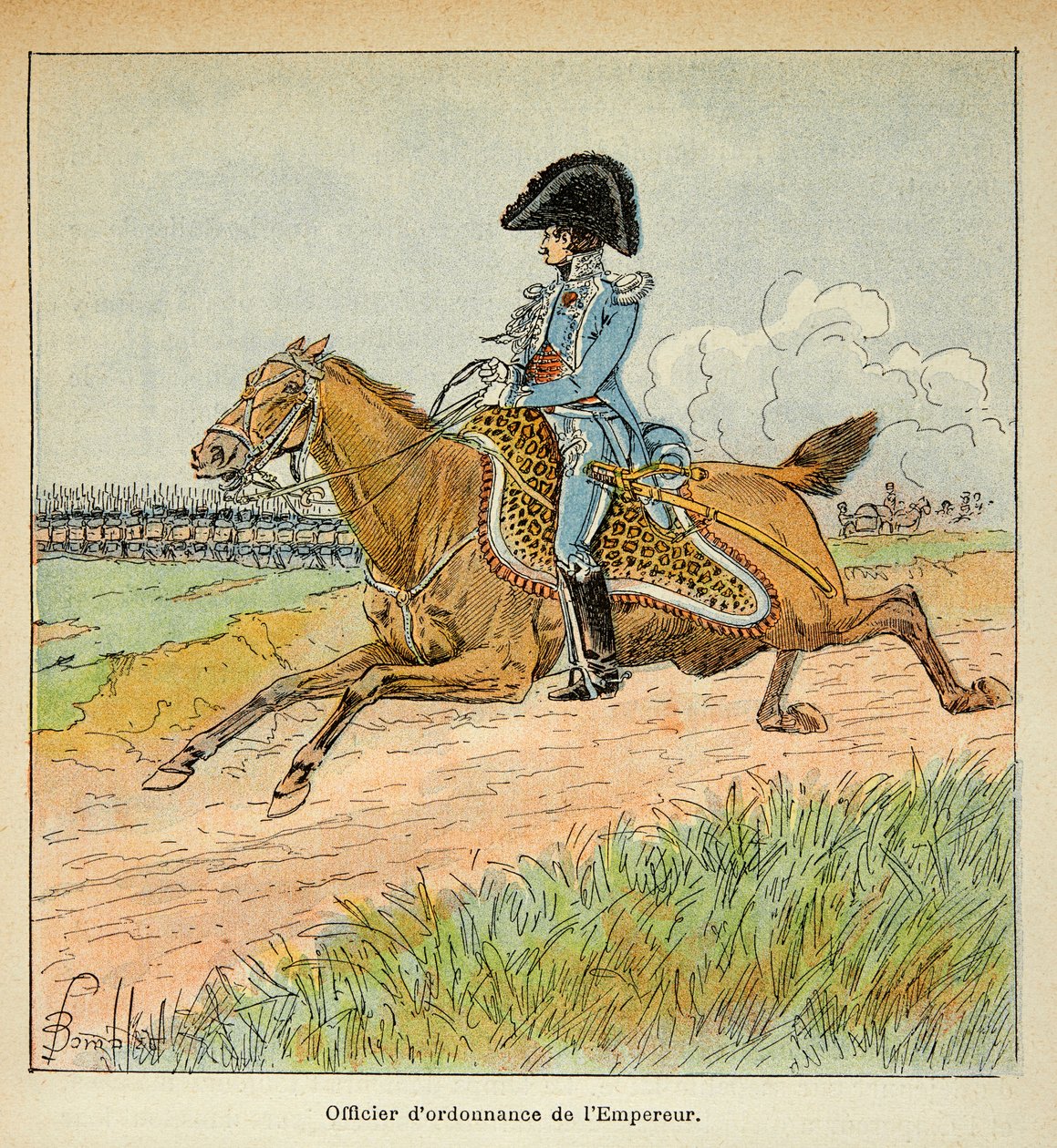 Ilustrace Bombardovaného Ludvíka (1862-1927) z knihy „Památník svaté Heleny“ od hraběte Emmanuela de Las Cases (1766-1842): Portrét řadového důstojníka císaře Napoleona, soukromá sbírka od Louis Charles Bombled