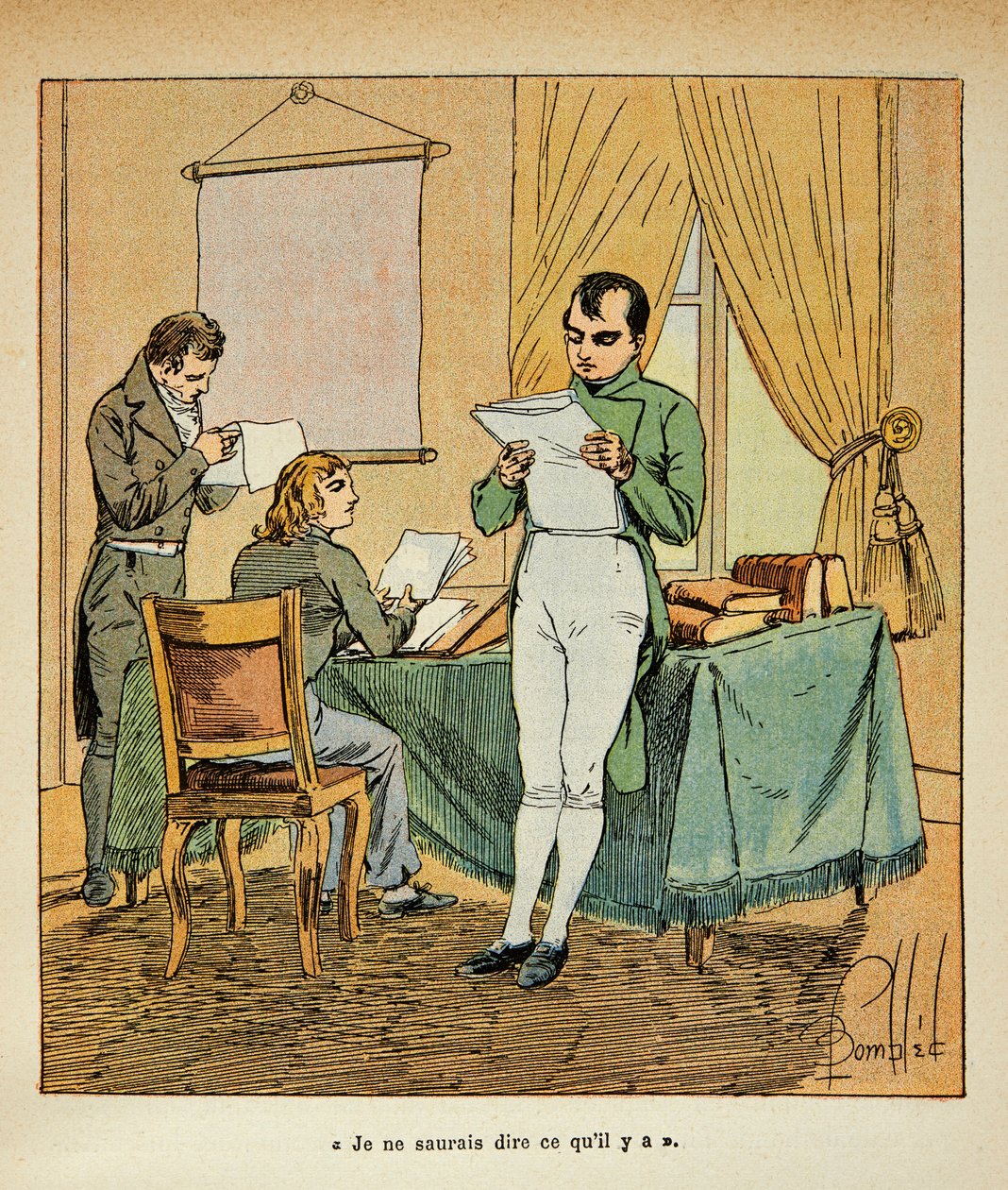 Ilustrace Bombardovaného Louise (1862-1927) z knihy „Památník svaté Heleny“ od hraběte Emmanuela de Las Cases (1766-1842): čtení anglických novin Napoleon a Ste Helene, soukromá sbírka od Louis Charles Bombled